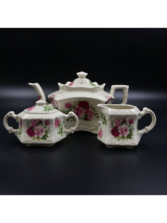 Other - Crowne Oakes Designs New York Rose Tea Set - Teapot, Cream, Sugar Canisters